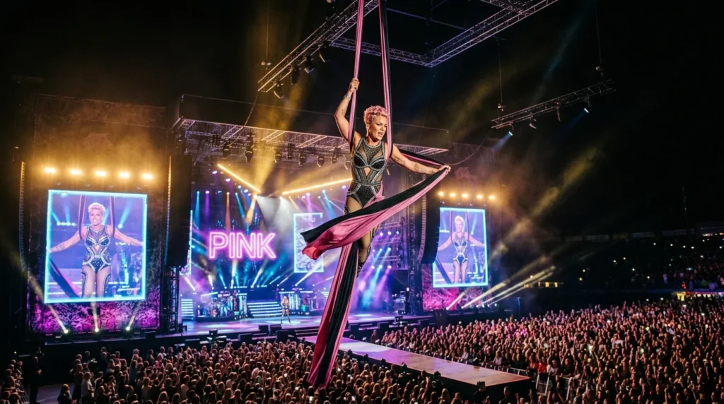 Pink net worth aerial acrobatic stage performance